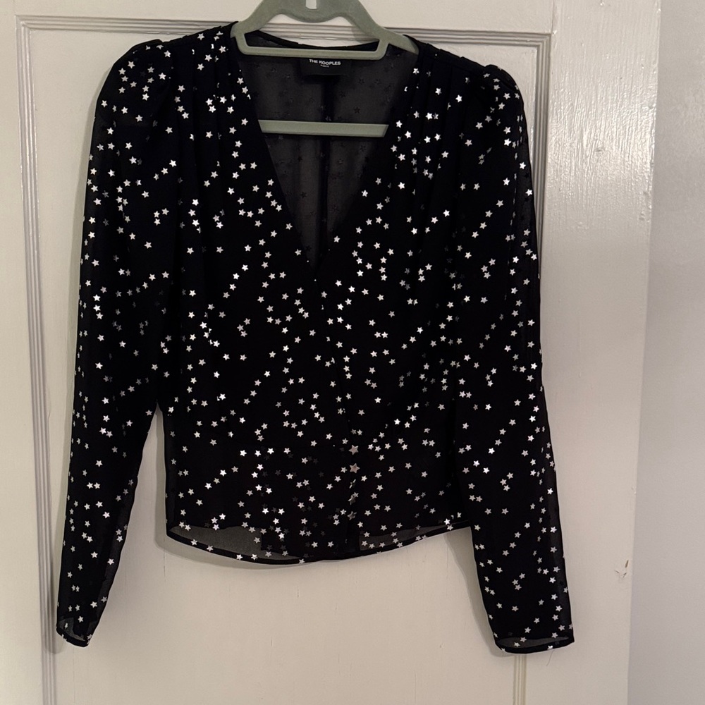 The Kooples Black Blouse with White Star Design - Size 1